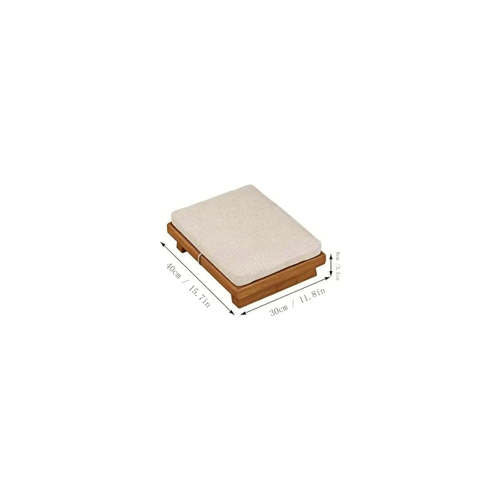 Wooden Stool Wooden Low Table paired with Japanese Floor Chair with Cushion, Armchair with Backrest, Meditation Legless Back Rest Chairs for Living Room, Balcony(Round Stool)