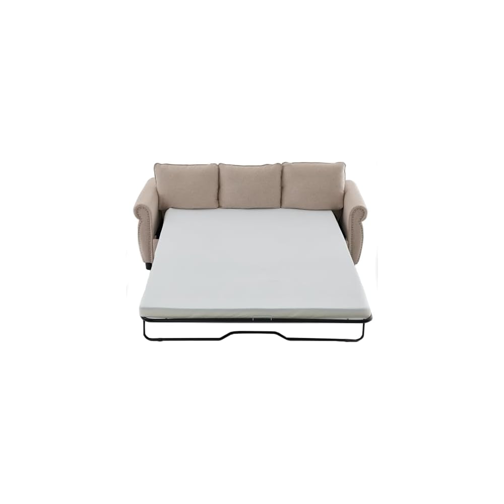Pull Out Sofa Bed Queen Size, Sleeper Sofa with Memory Foam Mattress, 3 in 1 Convertible Pullout Couch Bed, 3-Seater Comfy Upholstered Loveseat Sofas for Living Room, Guest Room, RV (Beige Linen)