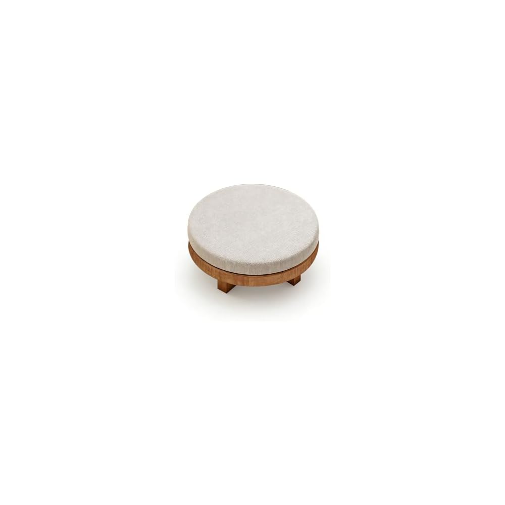 Wooden Stool Wooden Low Table paired with Japanese Floor Chair with Cushion, Armchair with Backrest, Meditation Legless Back Rest Chairs for Living Room, Balcony(Round Stool)