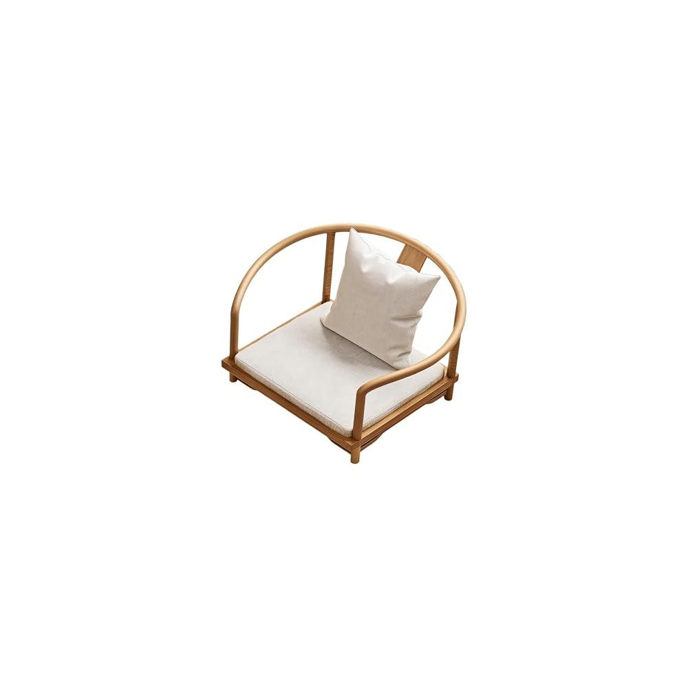 Wooden Stool Wooden Low Table paired with Japanese Floor Chair with Cushion, Armchair with Backrest, Meditation Legless Back Rest Chairs for Living Room, Balcony(Round Stool)