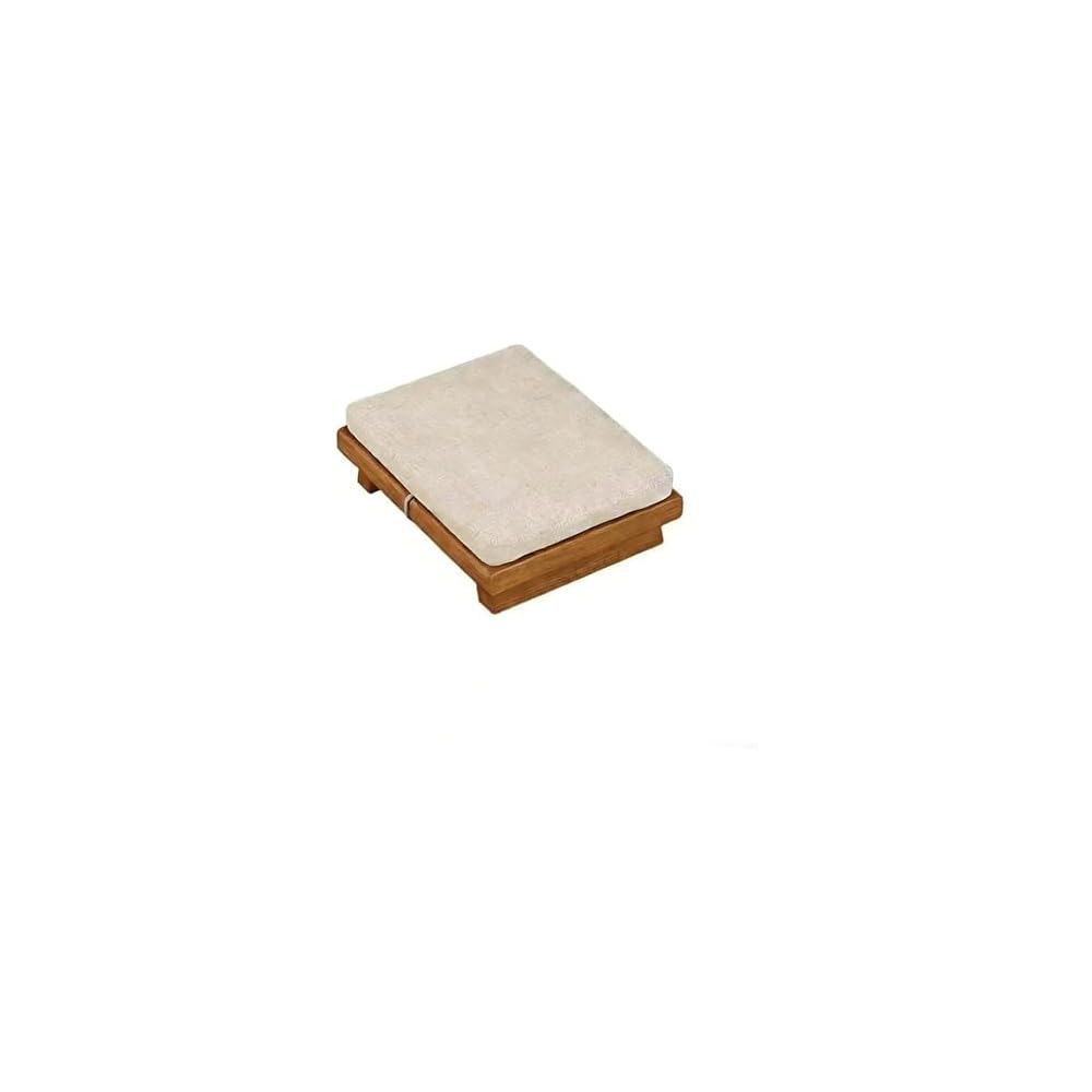 Wooden Stool Wooden Low Table paired with Japanese Floor Chair with Cushion, Armchair with Backrest, Meditation Legless Back Rest Chairs for Living Room, Balcony(Round Stool)