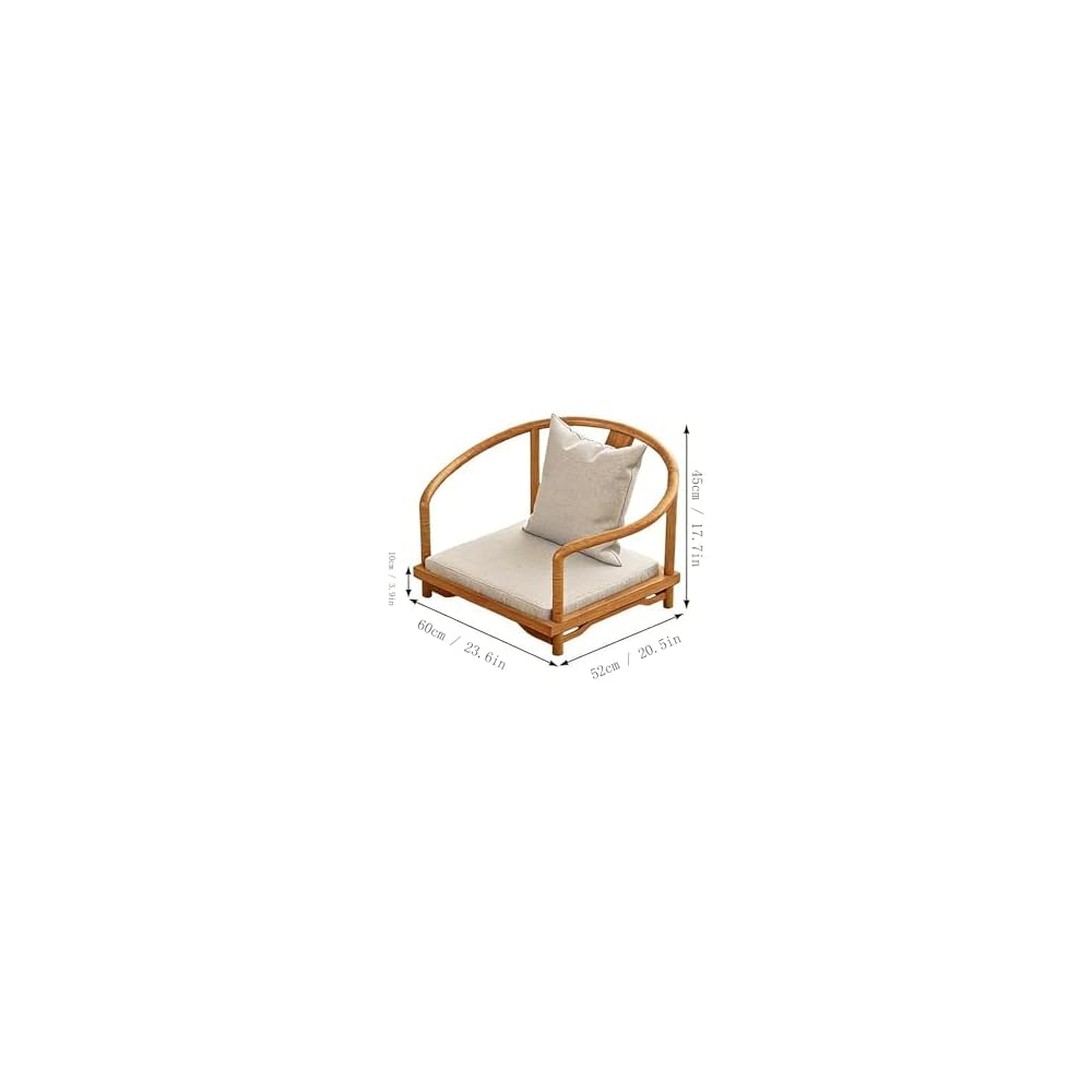 Wooden Stool Wooden Low Table paired with Japanese Floor Chair with Cushion, Armchair with Backrest, Meditation Legless Back Rest Chairs for Living Room, Balcony(Round Stool)