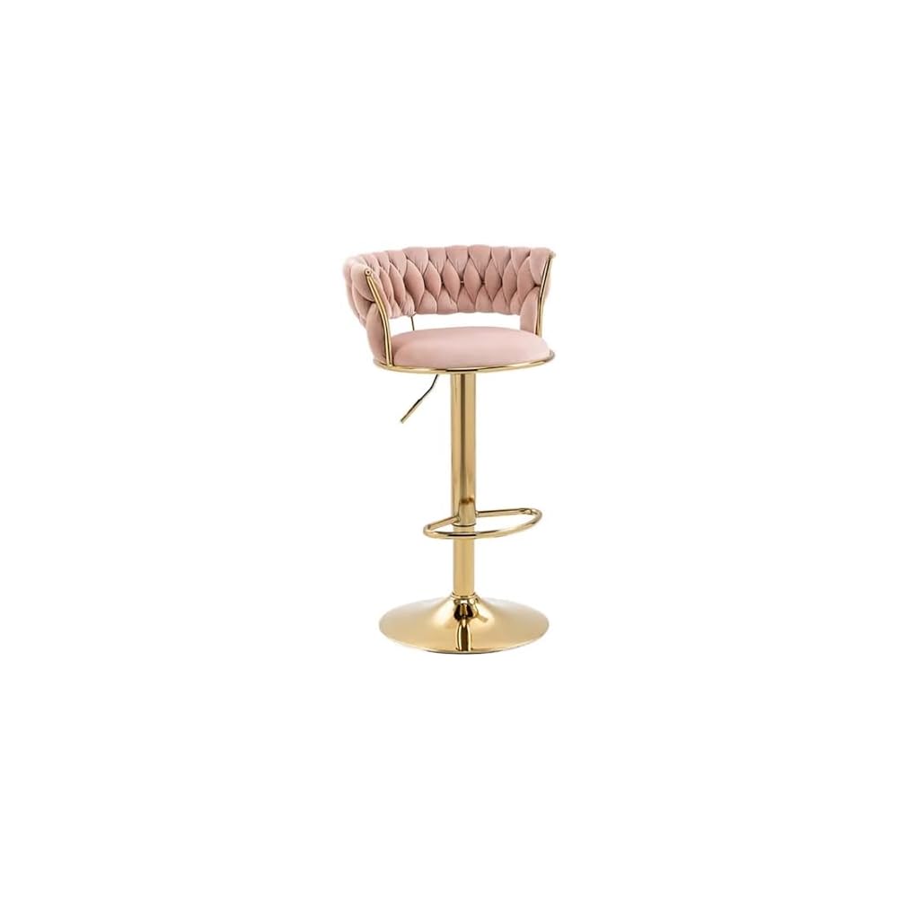 Velvet Bar Stools Adjustable Swivel Woven Back Gold Metal Kitchen Island
