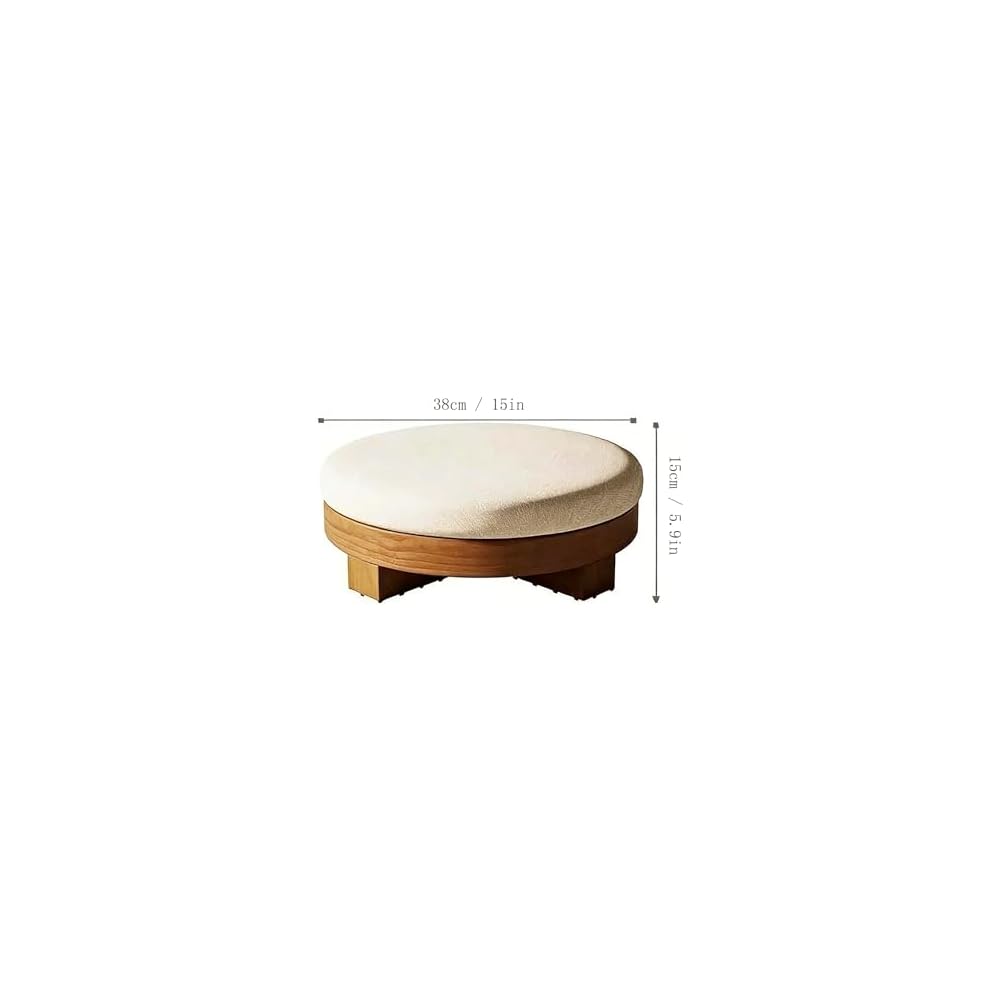 Wooden Stool Wooden Low Table paired with Japanese Floor Chair with Cushion, Armchair with Backrest, Meditation Legless Back Rest Chairs for Living Room, Balcony(Round Stool)