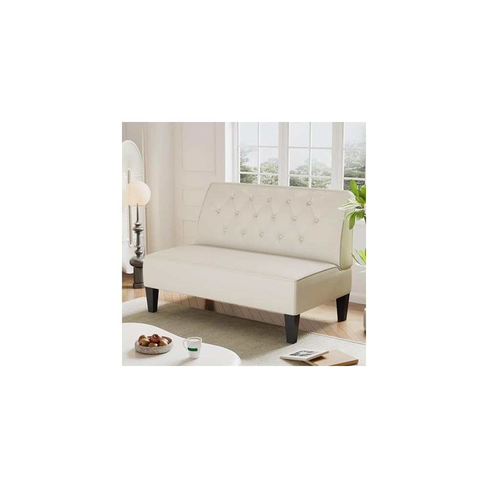 annjoe Button Tufted Loveseat Settee Upholstered Sofa Backrest Buckle Couch Banquette Bench for Dining Room Living Room Bedroom Funiture