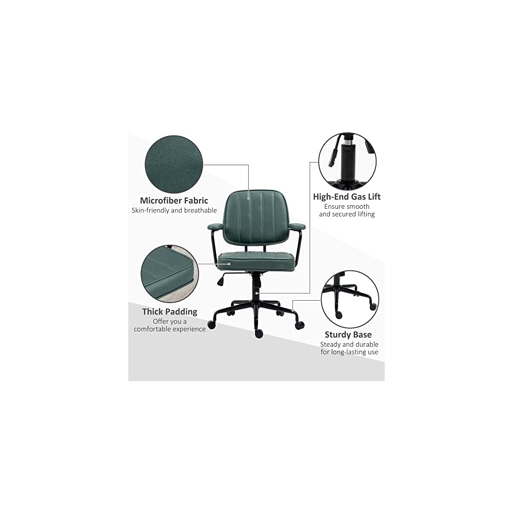 Home Office Chair, Adjustable Height and Tilt, Green Polyester Computer Desk Chair with Back Support, 264 lbs Capacity, Ideal for Long Workdays