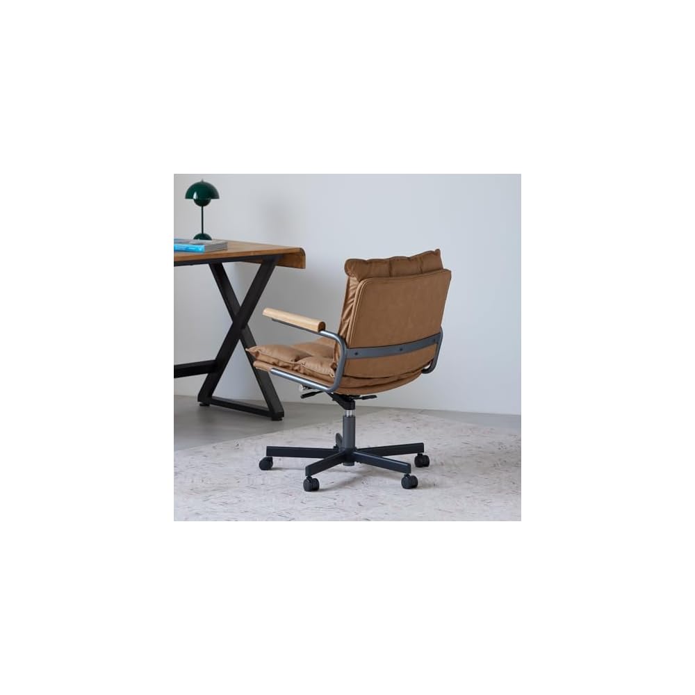 Home Office Desk Chair, Leather Ergonomic Computer Chair with Wheels, Adjustable Height Rolling Swivel Executive Chair, Camel Brown