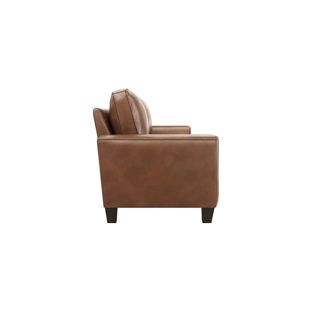 Serta Astoria Faux Leather Collection, Mid-Century Modern Living Room Couch, Ships in One Box, 78" Sofa, Brownstone