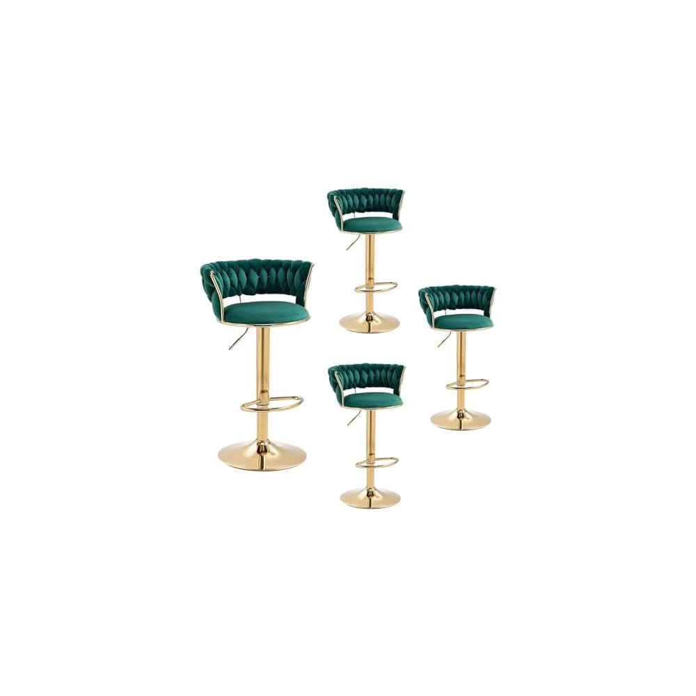Velvet Bar Stools Adjustable Swivel Woven Back Gold Metal Kitchen Island