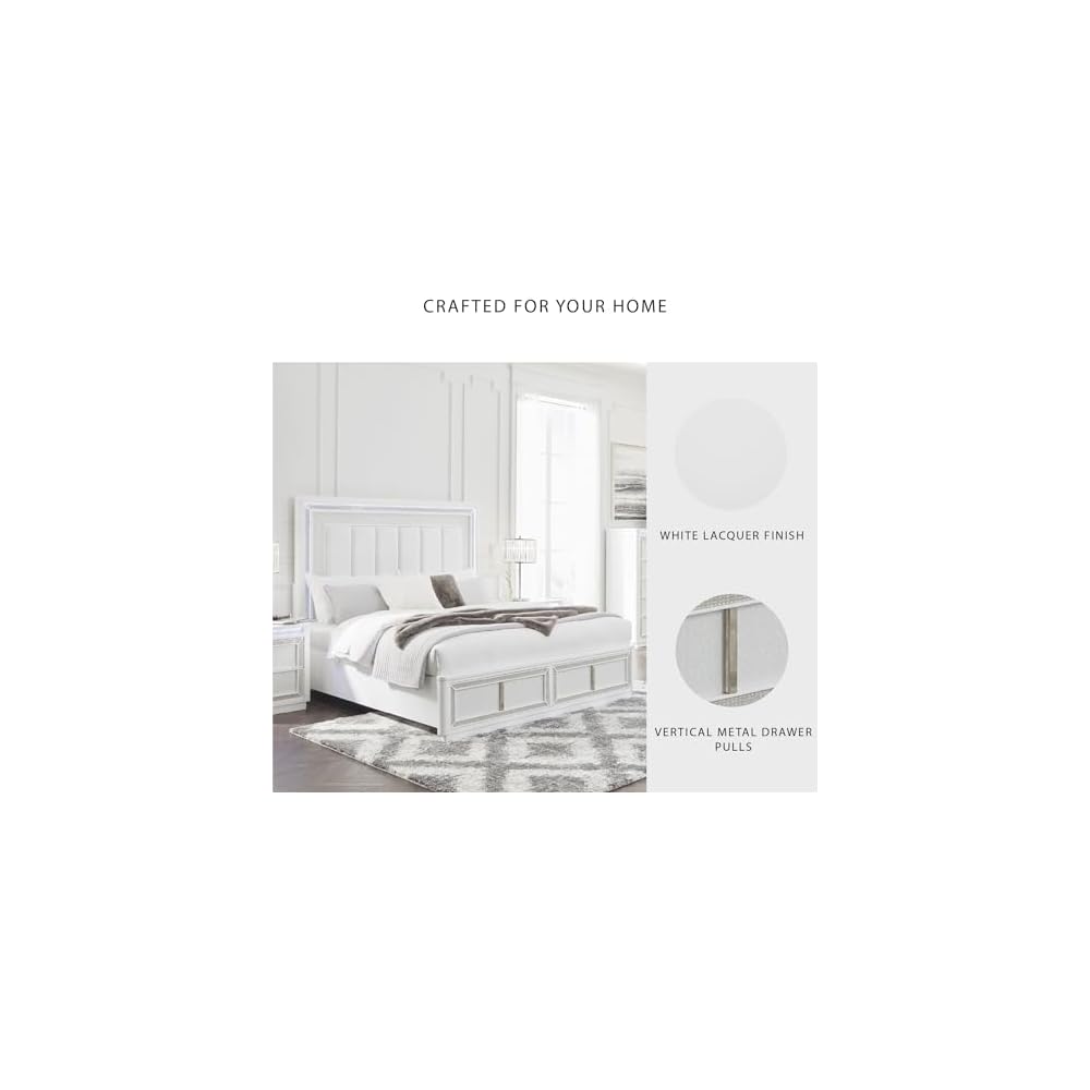 Signature Design by Ashley Chalanna Queen Upholstered Storage Bed, White