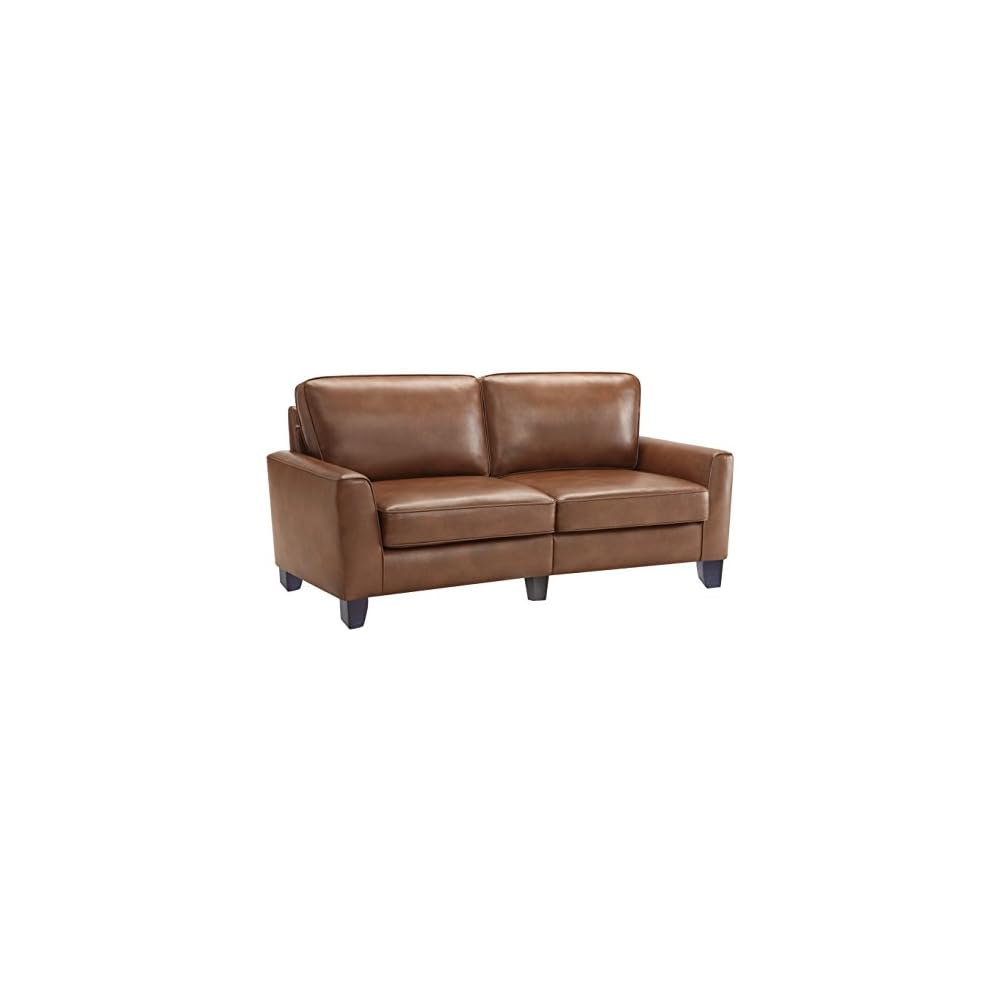 Serta Astoria Faux Leather Collection, Mid-Century Modern Living Room Couch, Ships in One Box, 78" Sofa, Brownstone