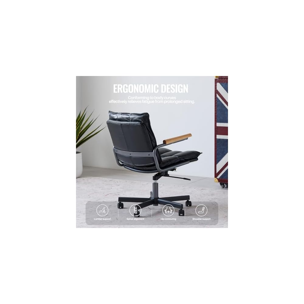 Home Office Desk Chair, Leather Ergonomic Computer Chair with Wheels, Adjustable Height Rolling Swivel Executive Chair, Camel Brown