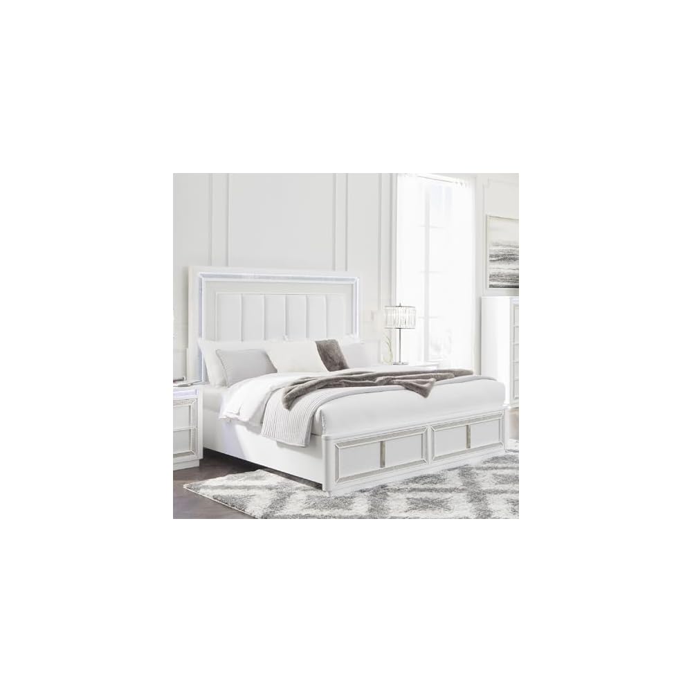 Signature Design by Ashley Chalanna Queen Upholstered Storage Bed, White