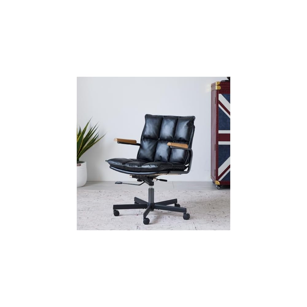 Home Office Desk Chair, Leather Ergonomic Computer Chair with Wheels, Adjustable Height Rolling Swivel Executive Chair, Camel Brown