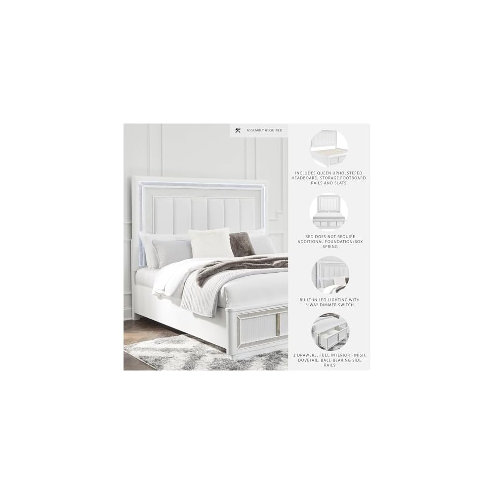 Signature Design by Ashley Chalanna Queen Upholstered Storage Bed, White