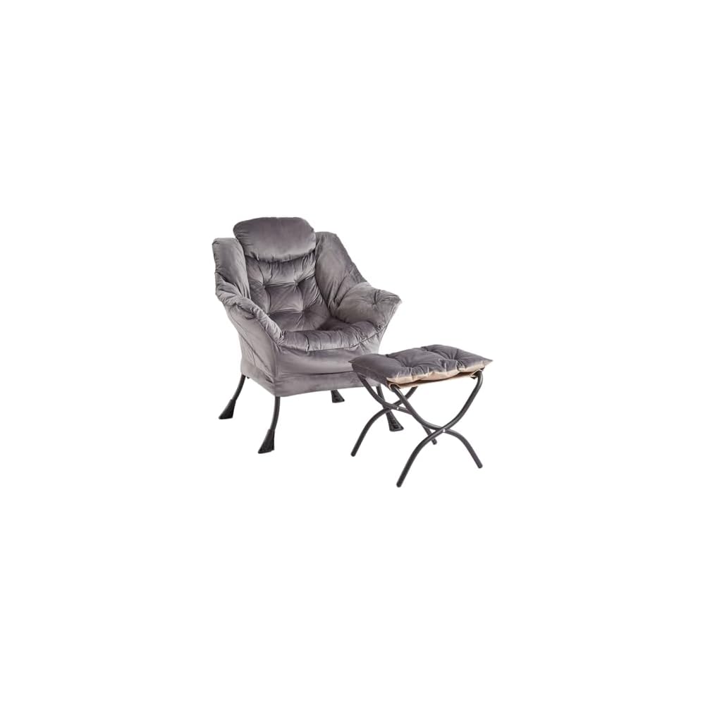 GarveeHome Lazy Chair with Ottoman, Modern Lounge Accent Chair, Leisure Sofa Armchair with Footrest, Reading Armchair with Side Pocket for Living Room, Bedroom, Dorm & Office (Plush Pink)