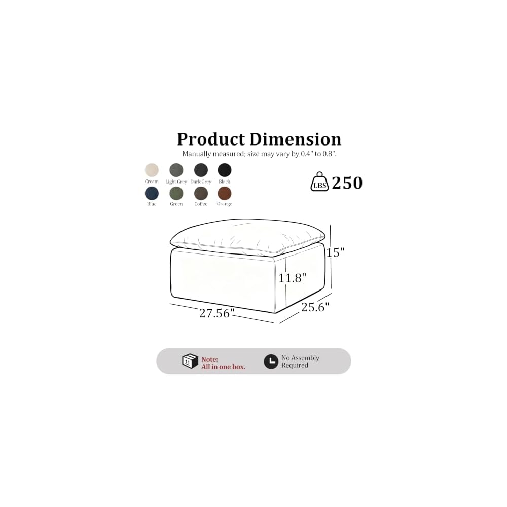 Modern Ottoman for Boneless Sofa Couch, 27.56'' Fluffy Corduroy Compressed Foot Rest, Comfy Plush Rectangle Pouf Footstool, Ottoman Coffee Table, for Small Apartment Living Room, Black