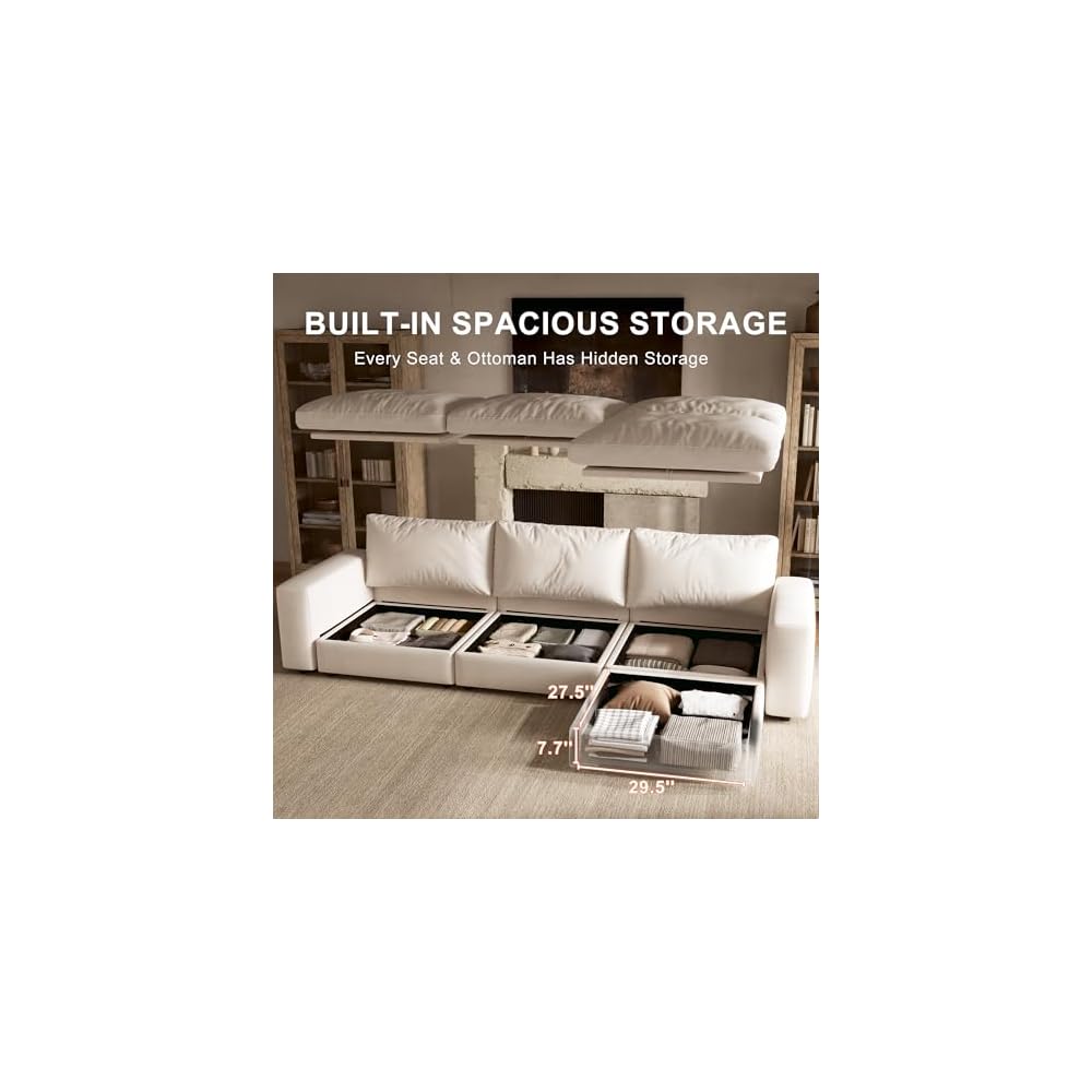 Cloud Sectional Couch with Washable Cover, Wide Deep Seat Modular Sectional Sofa for Living Room, Only Single Seat, Off-White