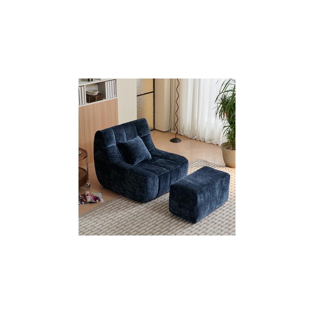 Bean Bag Chair With Footrest,Integrated Sponge Lounge Chair,Comfortable Bean Bag Sofa with Backrest, Faux FurBeanBagChair forAdultsandKids, Ideal for Bedrooms,Living Rooms,and Apartments(Black)