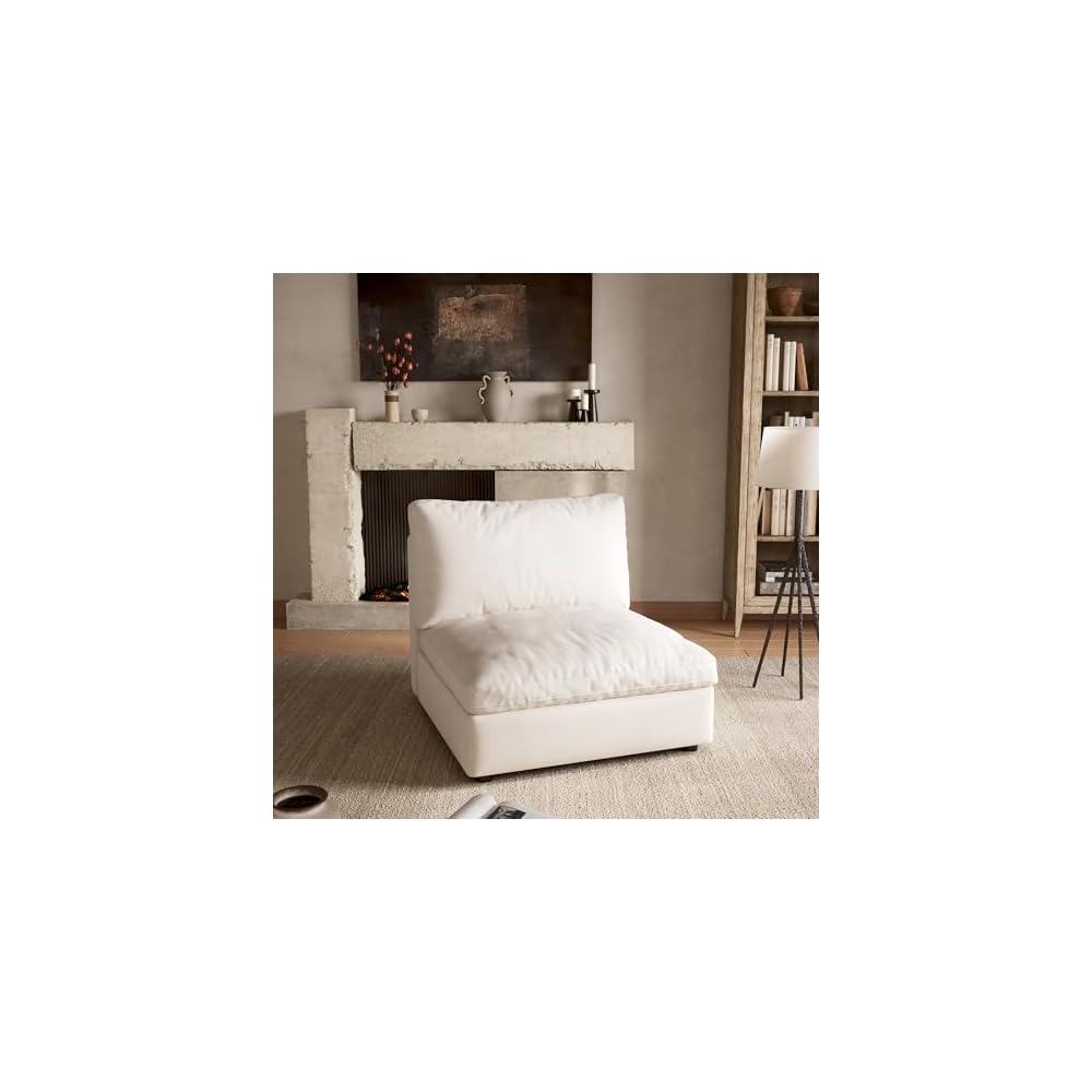 Cloud Sectional Couch with Washable Cover, Wide Deep Seat Modular Sectional Sofa for Living Room, Only Single Seat, Off-White