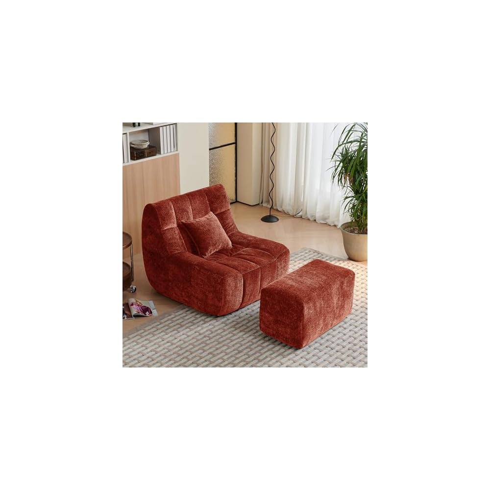 Bean Bag Chair With Footrest,Integrated Sponge Lounge Chair,Comfortable Bean Bag Sofa with Backrest, Faux FurBeanBagChair forAdultsandKids, Ideal for Bedrooms,Living Rooms,and Apartments(Black)