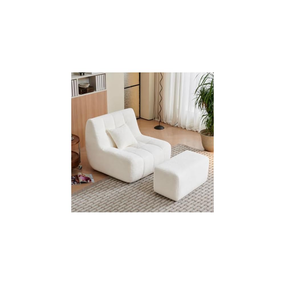 Bean Bag Chair With Footrest,Integrated Sponge Lounge Chair,Comfortable Bean Bag Sofa with Backrest, Faux FurBeanBagChair forAdultsandKids, Ideal for Bedrooms,Living Rooms,and Apartments(Black)