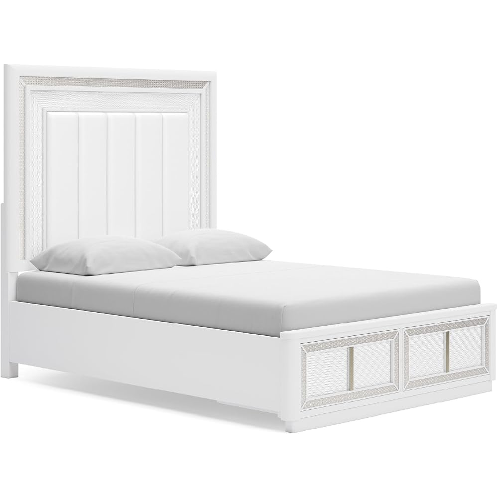 Signature Design by Ashley Chalanna Queen Upholstered Storage Bed, White