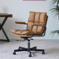 Home Office Desk Chair, Leather Ergonomic Computer Chair with Wheels, Adjustable Height Rolling Swivel Executive Chair, Camel Brown