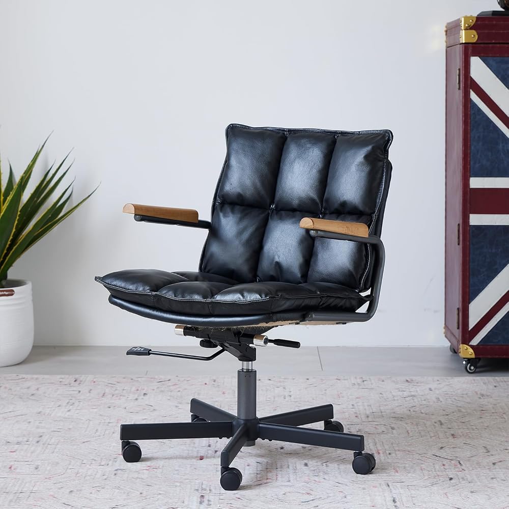 Home Office Desk Chair, Leather Ergonomic Computer Chair with Wheels, Adjustable Height Rolling Swivel Executive Chair, Camel Brown