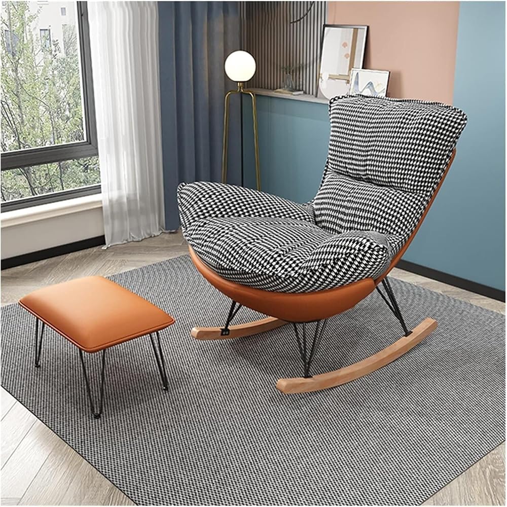 Modern Upholstered Rocking Chair with Footrest - Waterproof Tech Cloth Armchair for Living Room & Bedroom - Comfortable Side Chair for Ultimate Relaxation & Style
