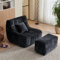 Bean Bag Chair With Footrest,Integrated Sponge Lounge Chair,Comfortable Bean Bag Sofa with Backrest, Faux FurBeanBagChair forAdultsandKids, Ideal for Bedrooms,Living Rooms,and Apartments(Black)