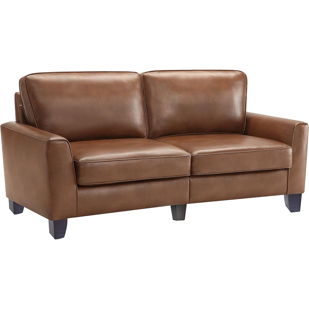 Serta Astoria Faux Leather Collection, Mid-Century Modern Living Room Couch, Ships in One Box, 78" Sofa, Brownstone